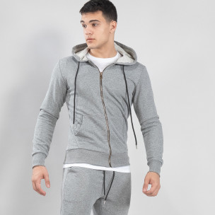 Hanorac gri Basic din bumbac pentru bărbați - FASHIONMIX.RO Hanorac gri Basic din bumbac pentru bărbați
