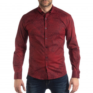Cămașă de bărbați Slim fit în bordo cu imprimeu Vintage - FASHIONMIX.RO Cămașă de bărbați Slim fit în bordo cu imprimeu Vintage