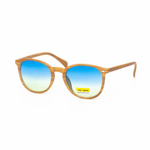 Ochelari de soare cu lențile albastre și rama motiv de lemn - FASHIONMIX.RO Ochelari de soare cu lențile albastre și rama motiv de lemn