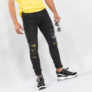Blugi slim fit negri cu accente pentru bărbați - FASHIONMIX.RO Blugi slim fit negri cu accente pentru bărbați