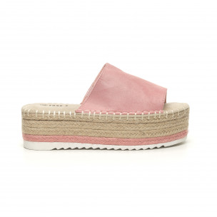 Papuci de dama roz tip espadrile - FASHIONMIX.RO Papuci de dama roz tip espadrile