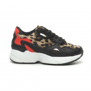 Pantofi sport de dama roșu și leopard cu talpă groasă - FASHIONMIX.RO Pantofi sport de dama roșu și leopard cu talpă groasă