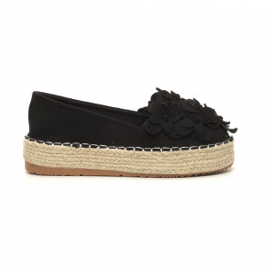 Espadrile de dama negre cu flori - FASHIONMIX.RO Espadrile de dama negre cu flori