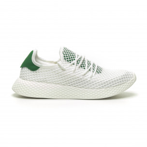 Adidași albi de bărbați Mesh cu călcâi verde - FASHIONMIX.RO Adidași albi de bărbați Mesh cu călcâi verde