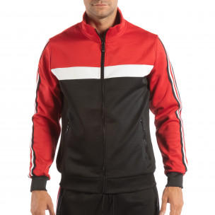 Hanorac negru 5 striped cu roșu pentru bărbați - FASHIONMIX.RO Hanorac negru 5 striped cu roșu pentru bărbați