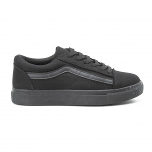 Teniși tip Old Skool de dama All black din pânză - FASHIONMIX.RO Teniși tip Old Skool de dama All black din pânză