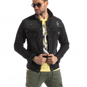 Jachetă din denim elastic negru pentru bărbați - FASHIONMIX.RO Jachetă din denim elastic negru pentru bărbați
