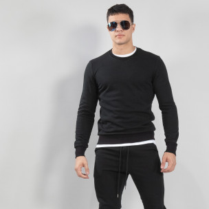 Bluză de bărbați Basic neagră din bumbac - FASHIONMIX.RO Bluză de bărbați Basic neagră din bumbac