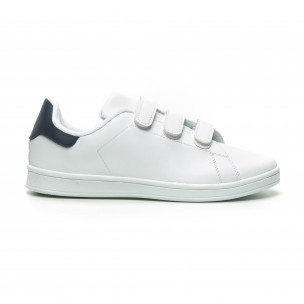 Teniși de bărbați albi cu călcâi albastru și închidere velcro - FASHIONMIX.RO Teniși de bărbați albi cu călcâi albastru și închidere velcro