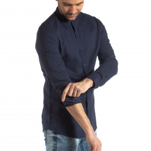 Cămașă de bărbați din in și bumbac în bleumarin - FASHIONMIX.RO Cămașă de bărbați din in și bumbac în bleumarin