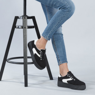 Teniși de dama din velur negru cu părți albe - FASHIONMIX.RO Teniși de dama din velur negru cu părți albe