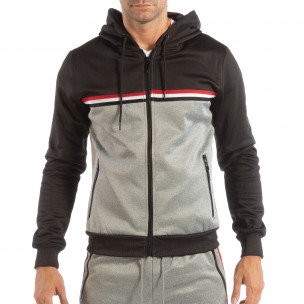 Hanorac în gri-negru 3 striped pentru bărbați - FASHIONMIX.RO Hanorac în gri-negru 3 striped pentru bărbați