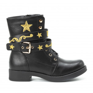 Botine negre cu șireturi și broderie pentru dama - FASHIONMIX.RO Botine negre cu șireturi și broderie pentru dama
