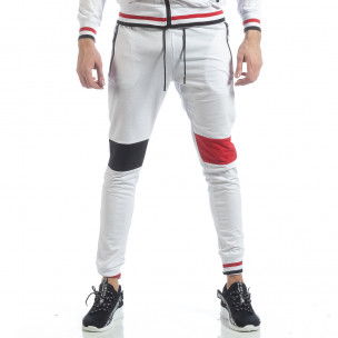 Pantaloni sport de bărbați albi cu accente - FASHIONMIX.RO Pantaloni sport de bărbați albi cu accente