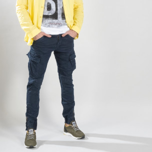 Jogger cargo albastru pentru bărbați stil Rocker - FASHIONMIX.RO Jogger cargo albastru pentru bărbați stil Rocker