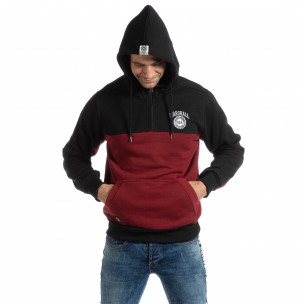 Hanorac pentru bărbați în negru și bordo cu buzunar tip marsupiu - FASHIONMIX.RO Hanorac pentru bărbați în negru și bordo cu buzunar tip marsupiu
