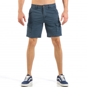 Pantaloni cargo scurți de bărbați albaștri cu imprimare mica - FASHIONMIX.RO Pantaloni cargo scurți de bărbați albaștri cu imprimare mica