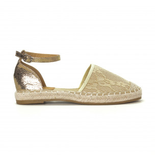 Espadrile de dama bej din dantela cu bareta - FASHIONMIX.RO Espadrile de dama bej din dantela cu bareta