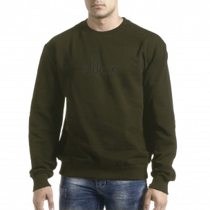 Bluză de bărbați verde militar cu imprimeu pe spate - FASHIONMIX.RO Bluză de bărbați verde militar cu imprimeu pe spate