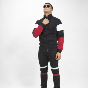 Set sportiv de bărbați negru flaușat Biker style - FASHIONMIX.RO Set sportiv de bărbați negru flaușat Biker style