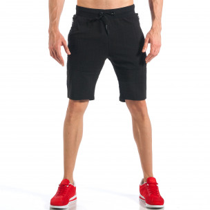 Pantaloni scurți de bărbați negri cu fermoar la crac - FASHIONMIX.RO Pantaloni scurți de bărbați negri cu fermoar la crac