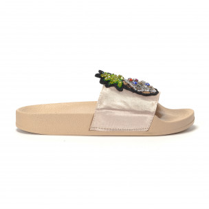 Papuci de dama bej cu ananas - FASHIONMIX.RO Papuci de dama bej cu ananas