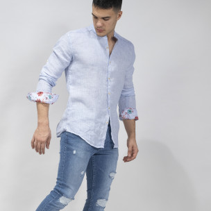 Cămașă cu mânecă lungă bărbați RNT23 albastră - FASHIONMIX.RO Cămașă cu mânecă lungă bărbați RNT23 albastră
