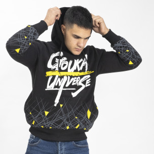 Hanorac hoodie de bărbați negru cu imprimeu - FASHIONMIX.RO Hanorac hoodie de bărbați negru cu imprimeu