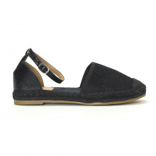 Espadrile de dama negre din dantela cu bareta - FASHIONMIX.RO Espadrile de dama negre din dantela cu bareta