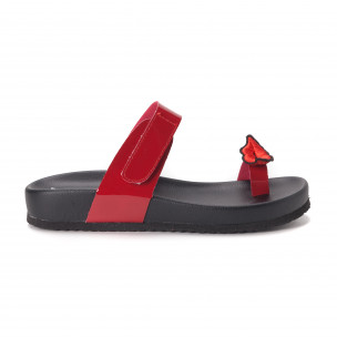 Papuci de dama roșii din imitație de piele lăcuită - FASHIONMIX.RO Papuci de dama roșii din imitație de piele lăcuită