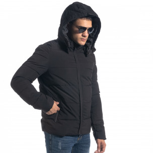 Geacă pentru bărbați neagră cu puf și glugă - FASHIONMIX.RO Geacă pentru bărbați neagră cu puf și glugă