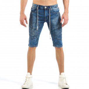 Blugi scurți Biker de bărbați albaștri - FASHIONMIX.RO Blugi scurți Biker de bărbați albaștri