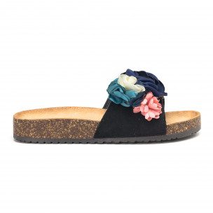 Papuci de dama negri cu flori - FASHIONMIX.RO Papuci de dama negri cu flori