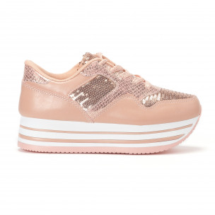 Pantofi sport de dama roz cu platforma și paiete - FASHIONMIX.RO Pantofi sport de dama roz cu platforma și paiete
