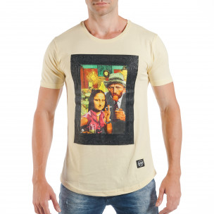 Tricou galben pentru bărbați cu imprimeu pop-art - FASHIONMIX.RO Tricou galben pentru bărbați cu imprimeu pop-art