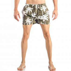 Costum de baie de bărbați verde-olive cu imprimeu palm - FASHIONMIX.RO Costum de baie de bărbați verde-olive cu imprimeu palm