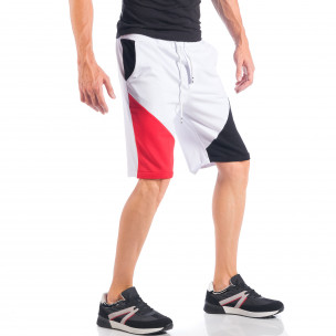 Pantaloni scurți pentru bărbați albi cu părți negre și roșii - FASHIONMIX.RO Pantaloni scurți pentru bărbați albi cu părți negre și roșii