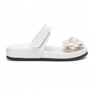 Papuci de dama albi cu floare - FASHIONMIX.RO Papuci de dama albi cu floare