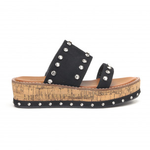 Papuci de dama negri cu pietre - FASHIONMIX.RO Papuci de dama negri cu pietre