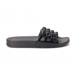 Papuci de dama negri din imitație de piele lăcuită - FASHIONMIX.RO Papuci de dama negri din imitație de piele lăcuită