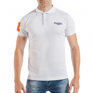Tricou tip Polo shirt alb de bărbați cu număr 32 - FASHIONMIX.RO Tricou tip Polo shirt alb de bărbați cu număr 32