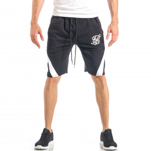 Pantaloni scurți pentru bărbați negri cu banda alba - FASHIONMIX.RO Pantaloni scurți pentru bărbați negri cu banda alba
