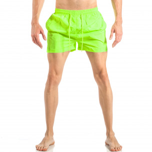 Costum de baie pentru bărbați verde neon cu banda în trei culori - FASHIONMIX.RO Costum de baie pentru bărbați verde neon cu banda în trei culori
