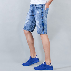Blugi scurți de bărbați albaștri cu benzi în stele - FASHIONMIX.RO Blugi scurți de bărbați albaștri cu benzi în stele