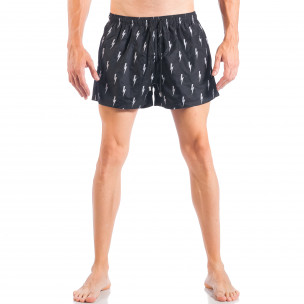 Costum de baie pentru bărbați negru cu fulgere - FASHIONMIX.RO Costum de baie pentru bărbați negru cu fulgere