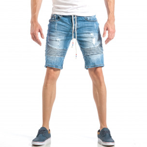 Blugi scurți pentru bărbați albaștri în stil rocker - FASHIONMIX.RO Blugi scurți pentru bărbați albaștri în stil rocker