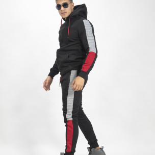 Set sportiv de bărbați negru flaușat cu părți colorate - FASHIONMIX.RO Set sportiv de bărbați negru flaușat cu părți colorate