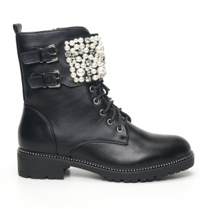 Botine de dama cu căptușeală, perle și pietre - FASHIONMIX.RO Botine de dama cu căptușeală, perle și pietre