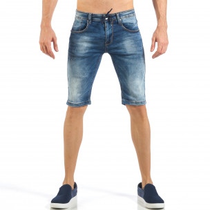 Blugi scurți de bărbați albaștri cu efect de catifea - FASHIONMIX.RO Blugi scurți de bărbați albaștri cu efect de catifea