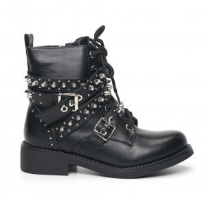 Botine de dama negre cu barete decorate - FASHIONMIX.RO Botine de dama negre cu barete decorate